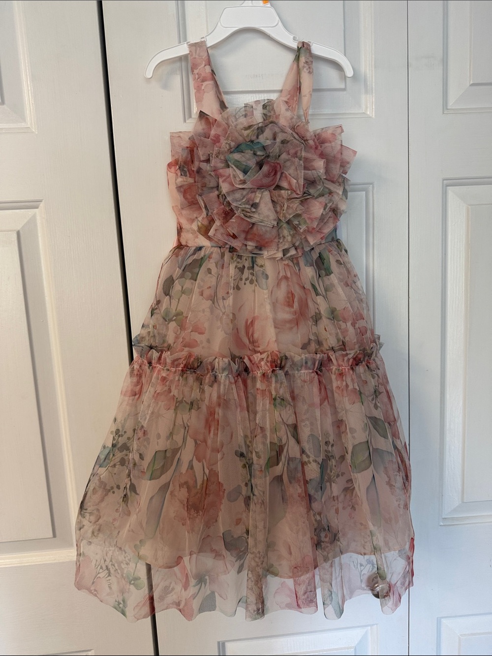 Bonnie Jean Pink Floral Ruffle Tulle Dress
